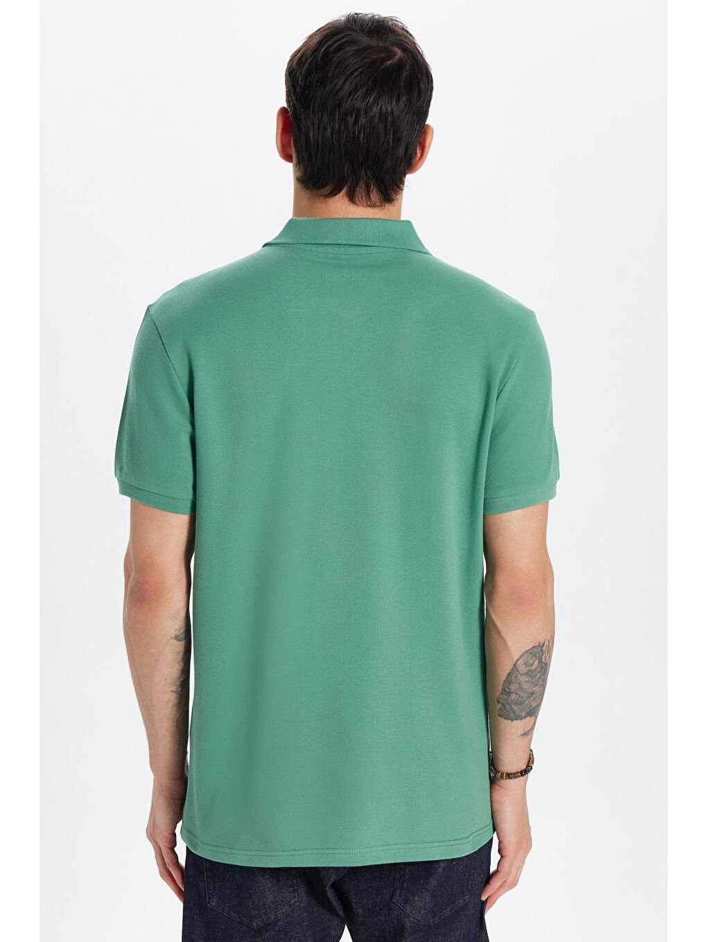 Turkuaz Erkek Slim Fit Dar Kesim %100 Pamuk Yeşil Polo Yaka Tişört-4