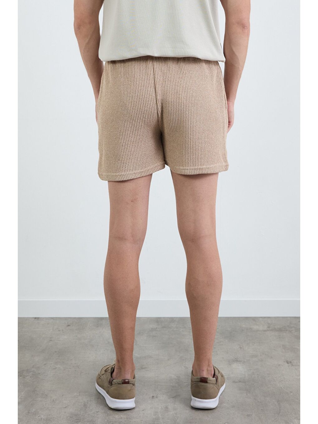 Bej 3 İplik Beli Bağcıklı Şort-3