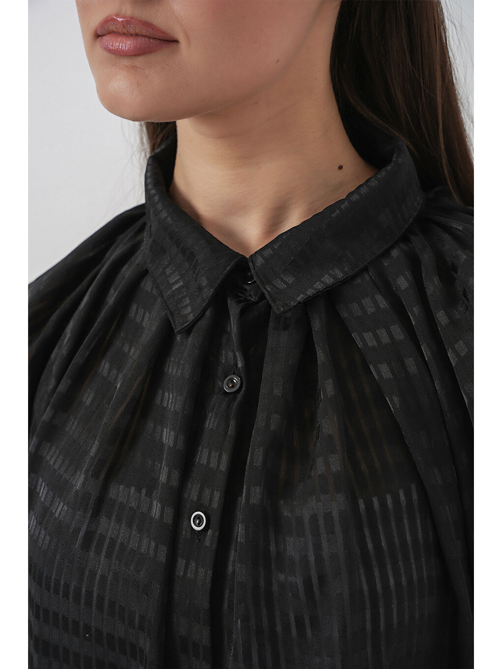 Kadın Yarasa Kol Oversize Gömlek 20368 - Siyah-5