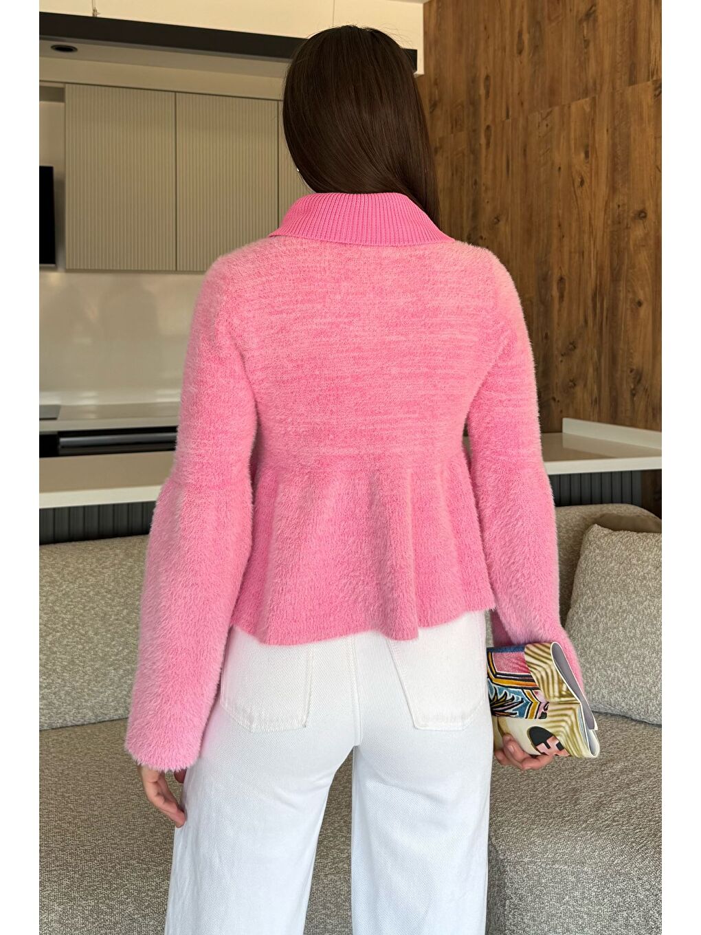 Pembe Gömlek Yaka Şardonlu Triko Bluz (s,m,l,xl Uyumludur)-3