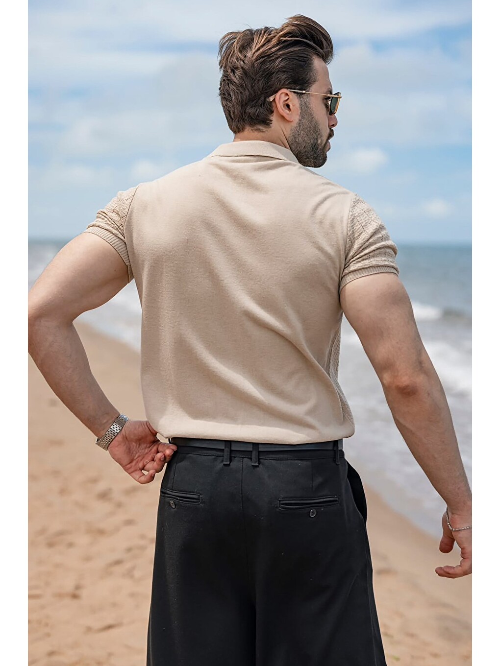 Bej Taş Rengi Regular Fit Polo Yaka Triko Erkek Tişört E7503-4