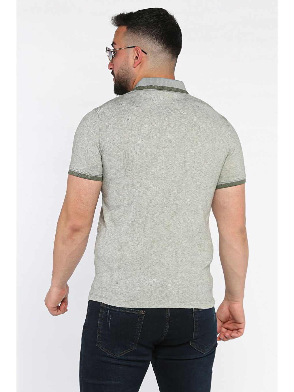 Haki Polo Yaka Erkek Yarım Düğmeli Tişört-2