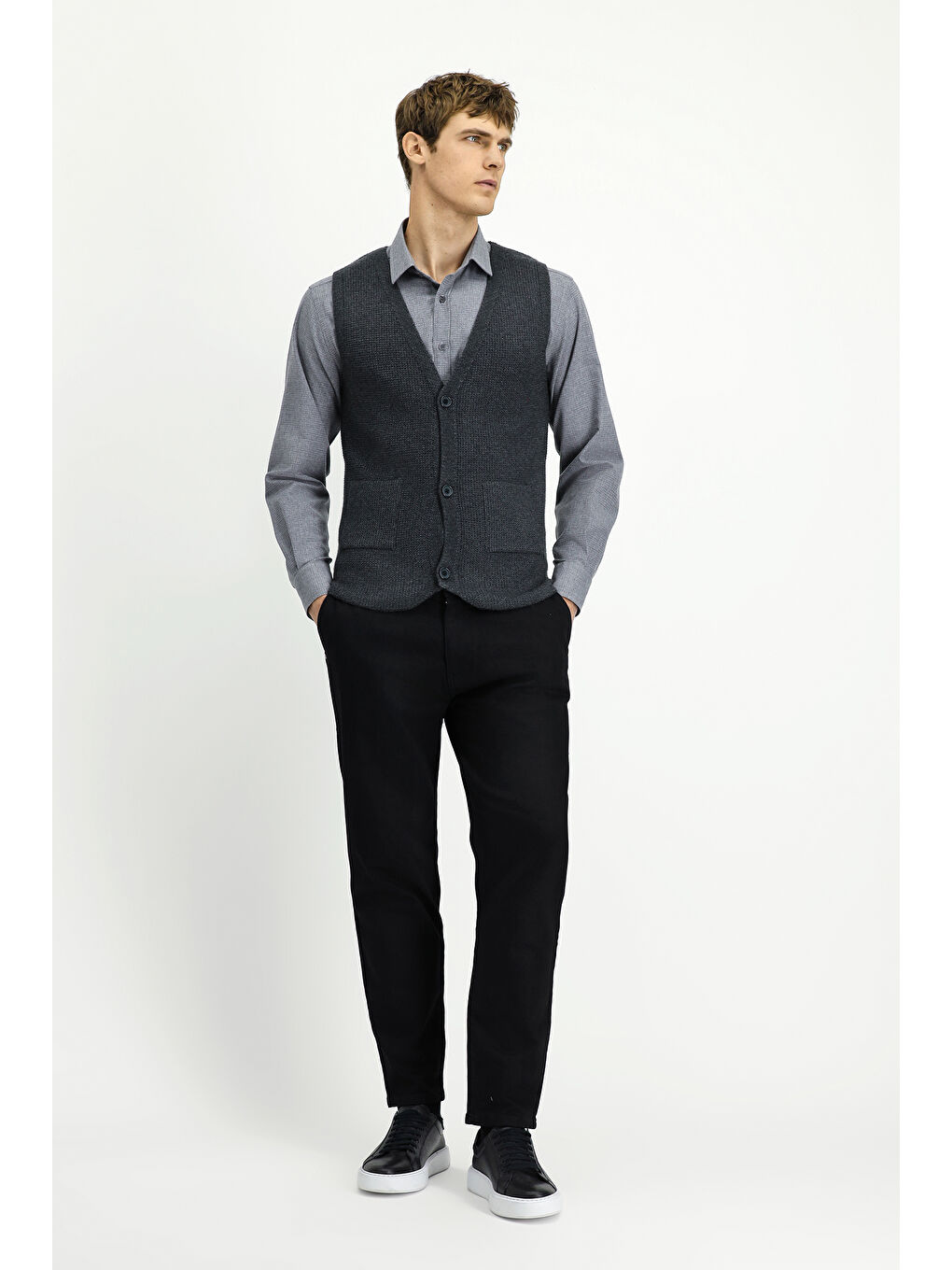 Antrasit V Yaka Triko Yelek-1