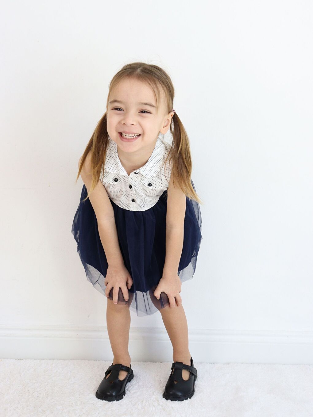 Lacivert Bebe Yaka Kolsuz Kız Bebek Elbise-4