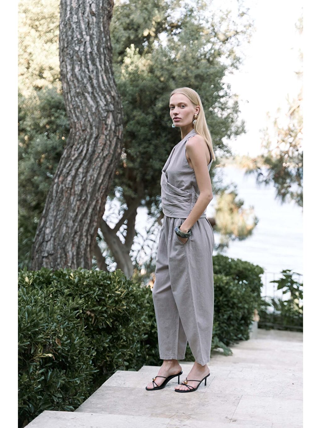 Struana Kruvaze Gri Crop Pantolon Takım-3