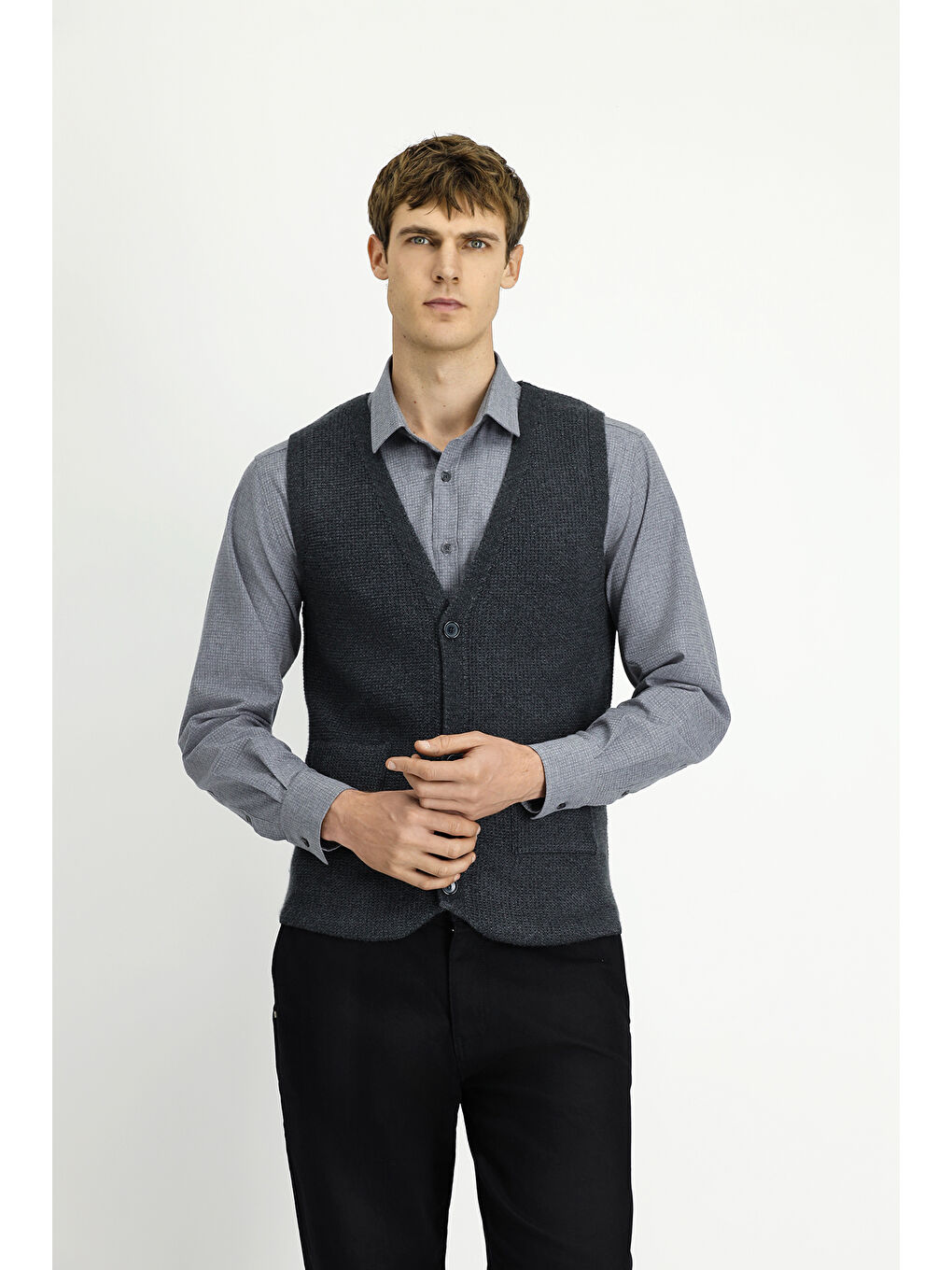 Antrasit V Yaka Triko Yelek-2