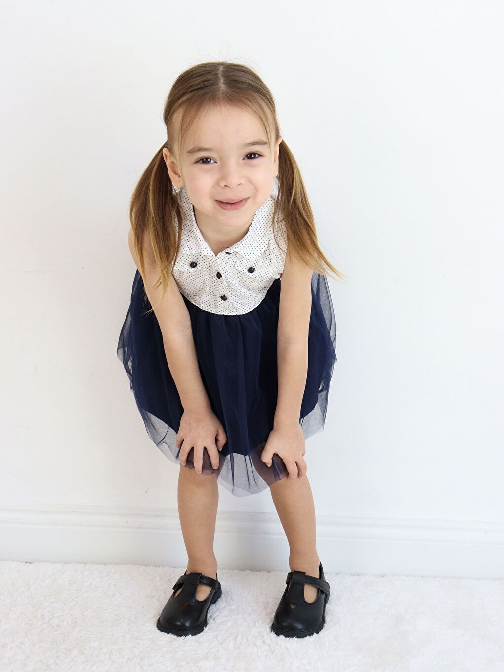 Lacivert Bebe Yaka Kolsuz Kız Bebek Elbise-7