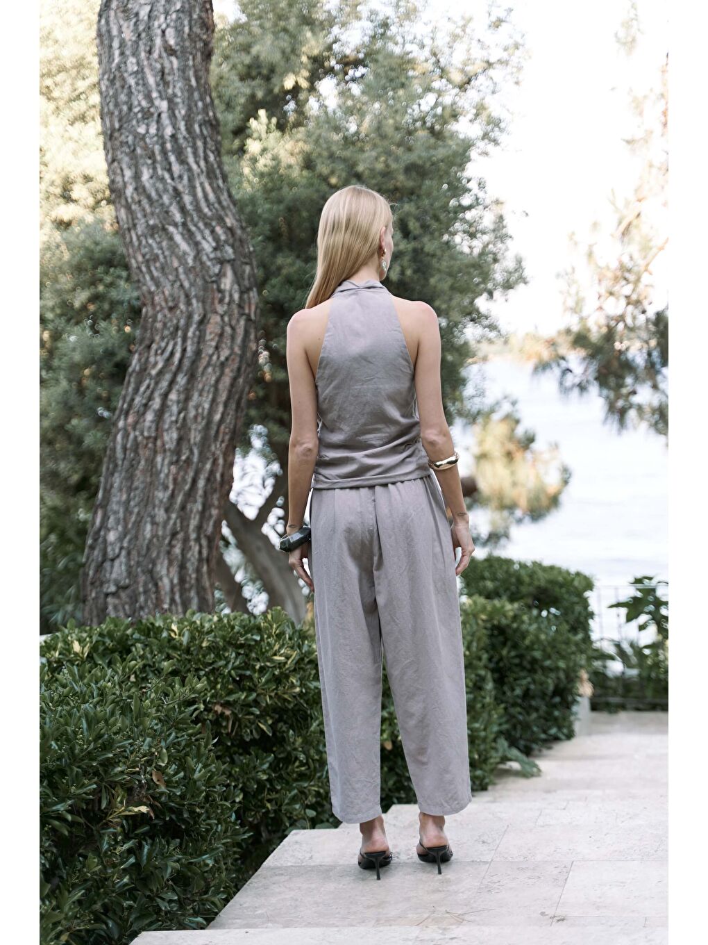 Struana Kruvaze Gri Crop Pantolon Takım-4