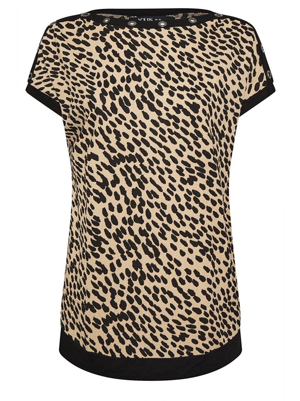 Kahverengi Büyük Beden Leopar Desenli Kuş Gözü Detaylı T-shirt 304086-5