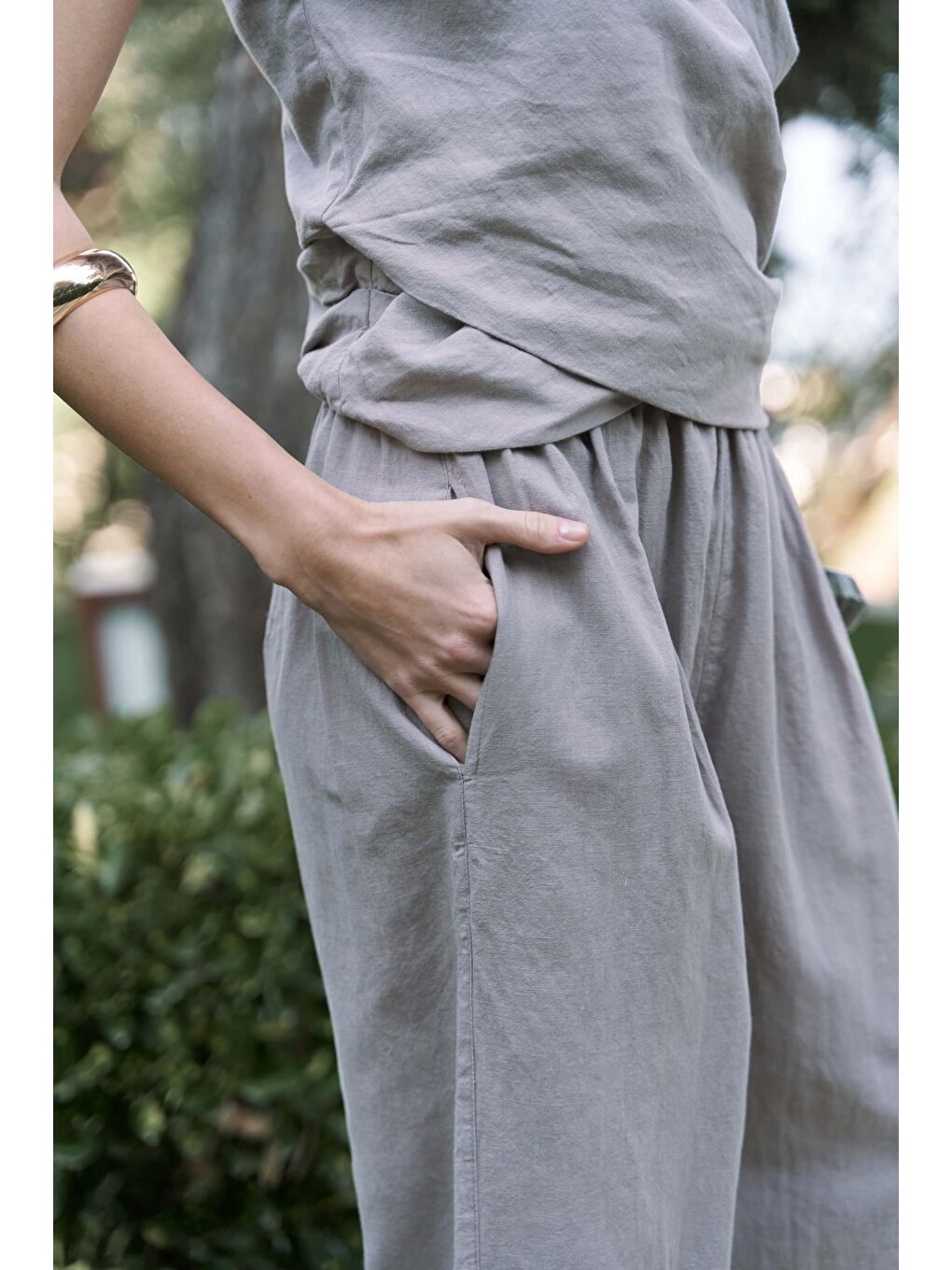 Struana Kruvaze Gri Crop Pantolon Takım-5