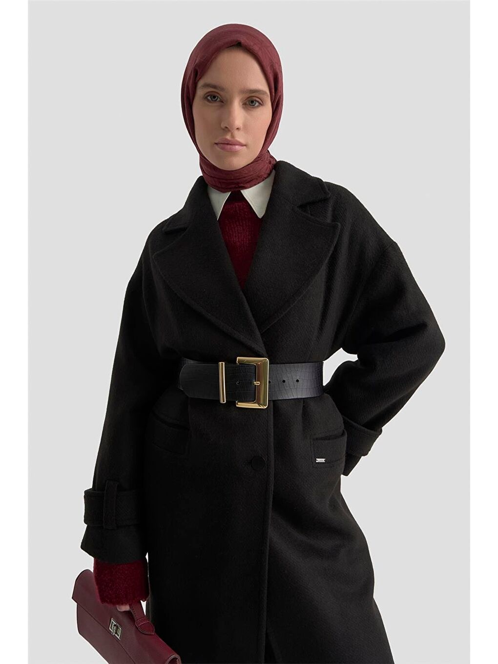 Yanları Yırtmaçlı Kaban 25K7024 Siyah