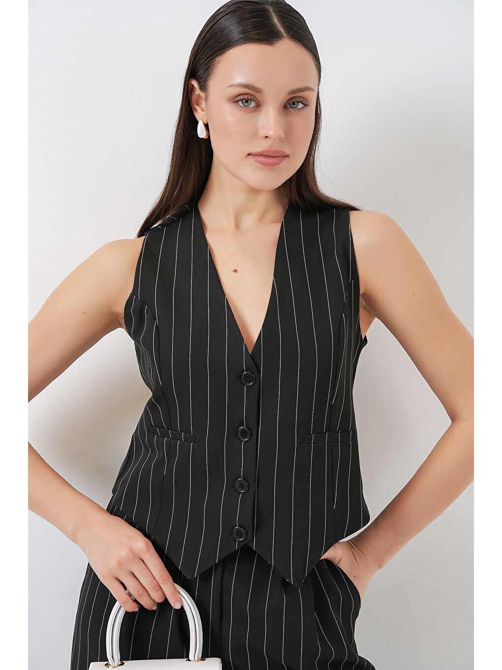 6709 Kadın Yelek Pantolon İkili Takım - D. Siyah-1