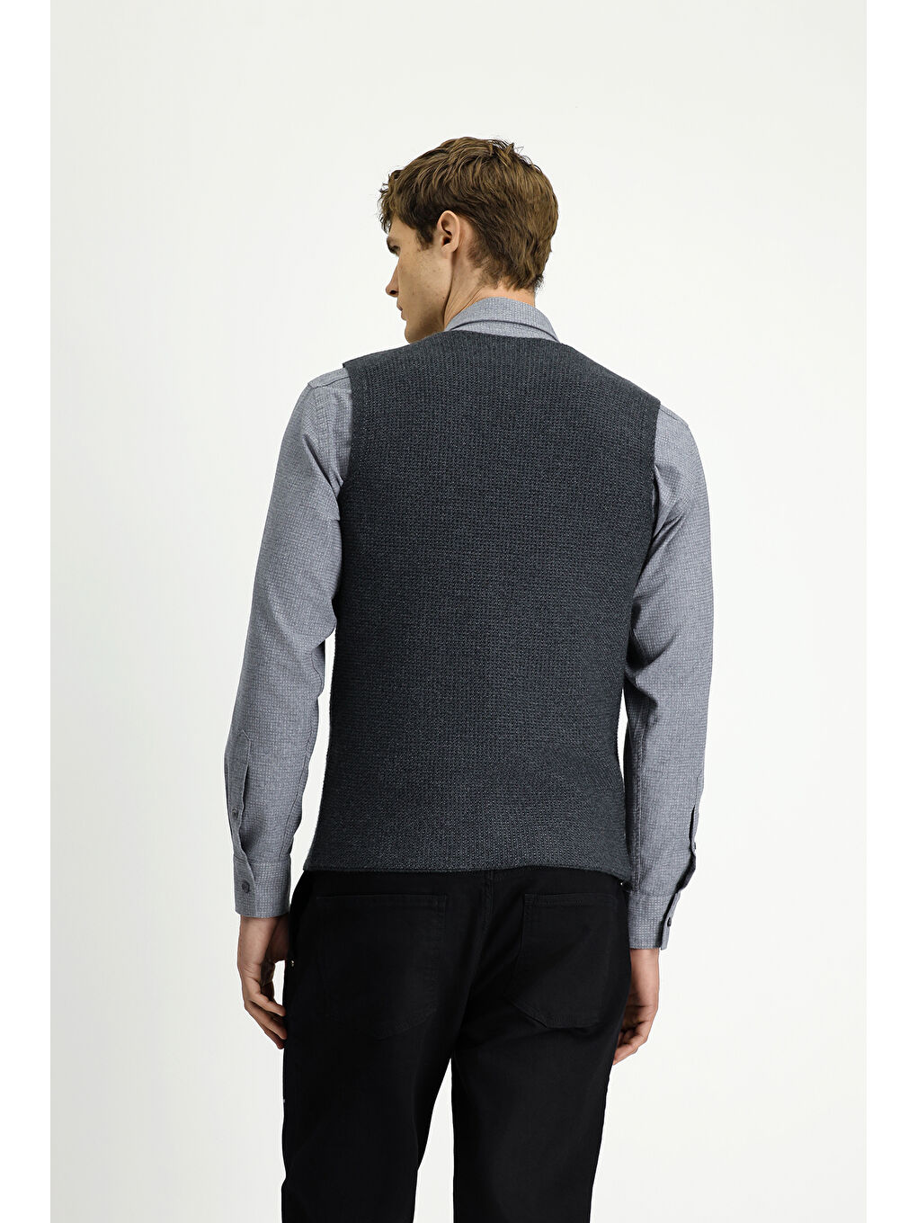 Antrasit V Yaka Triko Yelek-3