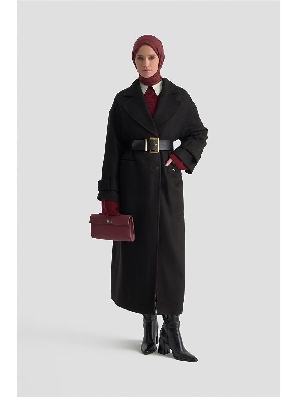 Yanları Yırtmaçlı Kaban 25K7024 Siyah-2