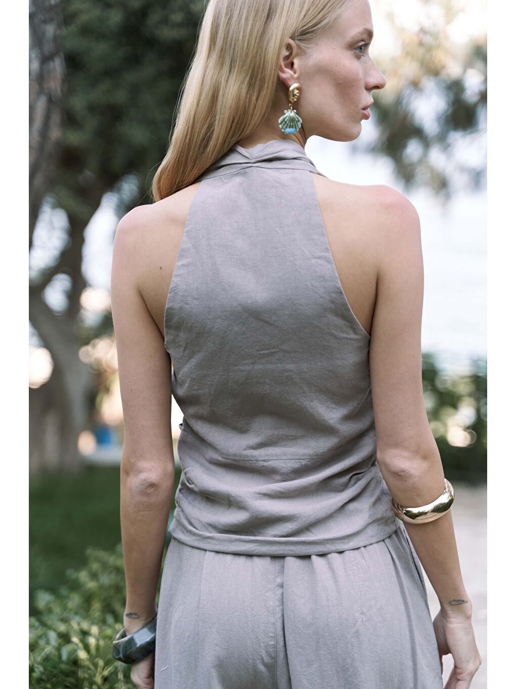 Struana Kruvaze Gri Crop Pantolon Takım-7