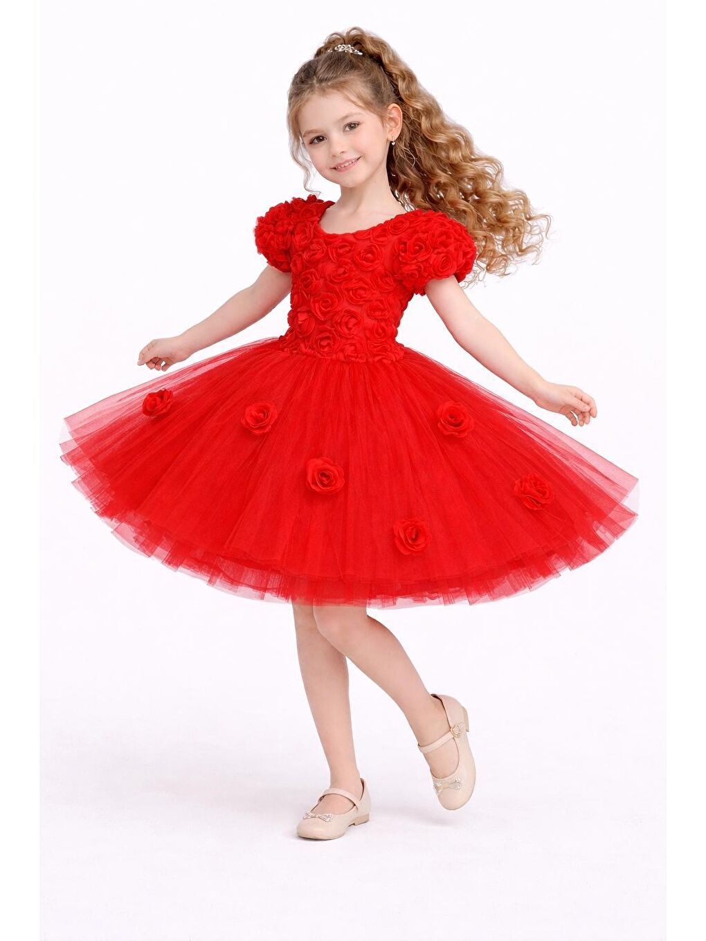 Kırmızı Rosali Lase Detay Kız Tütü Abiye Elbise M00803