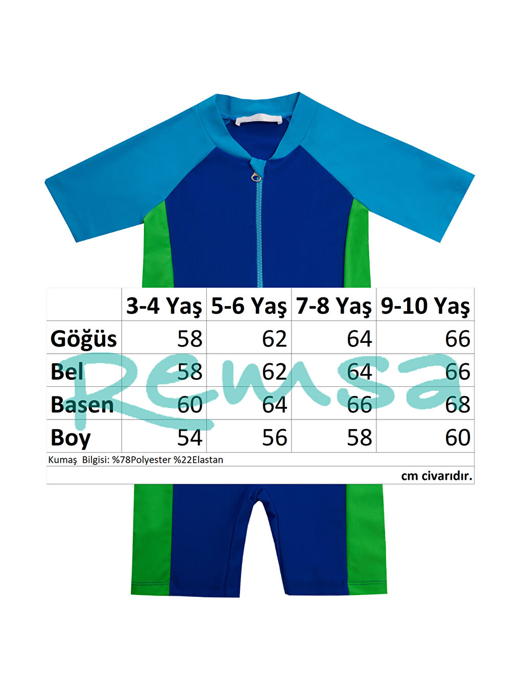 Mavi UV Korumalı Kısa Kollu Şortlu Tulum Bebek Yüzücü Mayo 5235 Saks-3