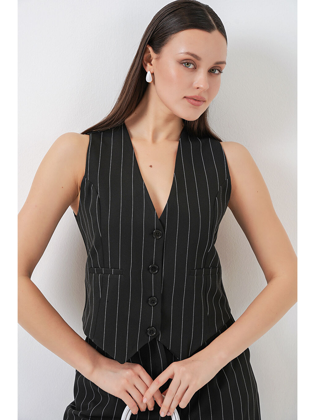 6709 Kadın Yelek Pantolon İkili Takım - D. Siyah-4