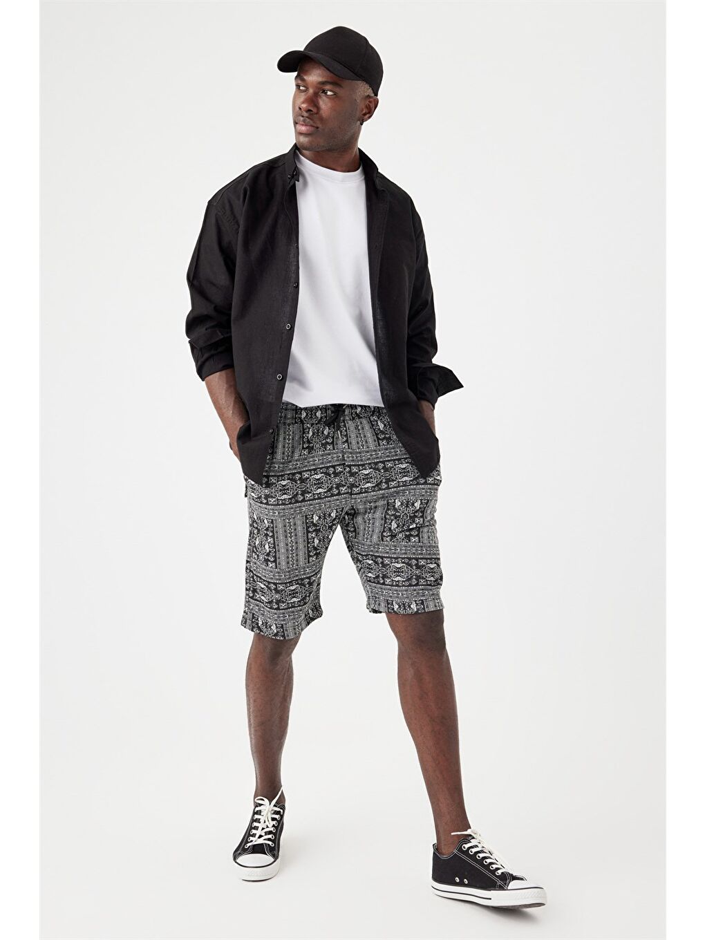 Erkek Base Siyah Keten Gömlek-1