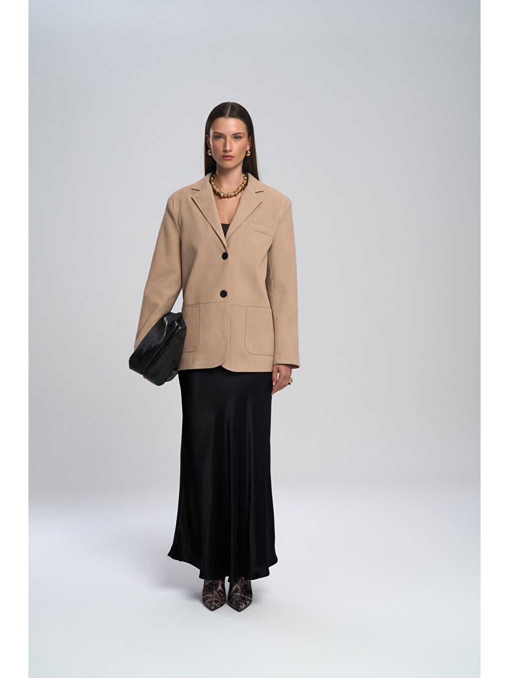 Orsina Yırtmaç Detaylı Bej Blazer-1