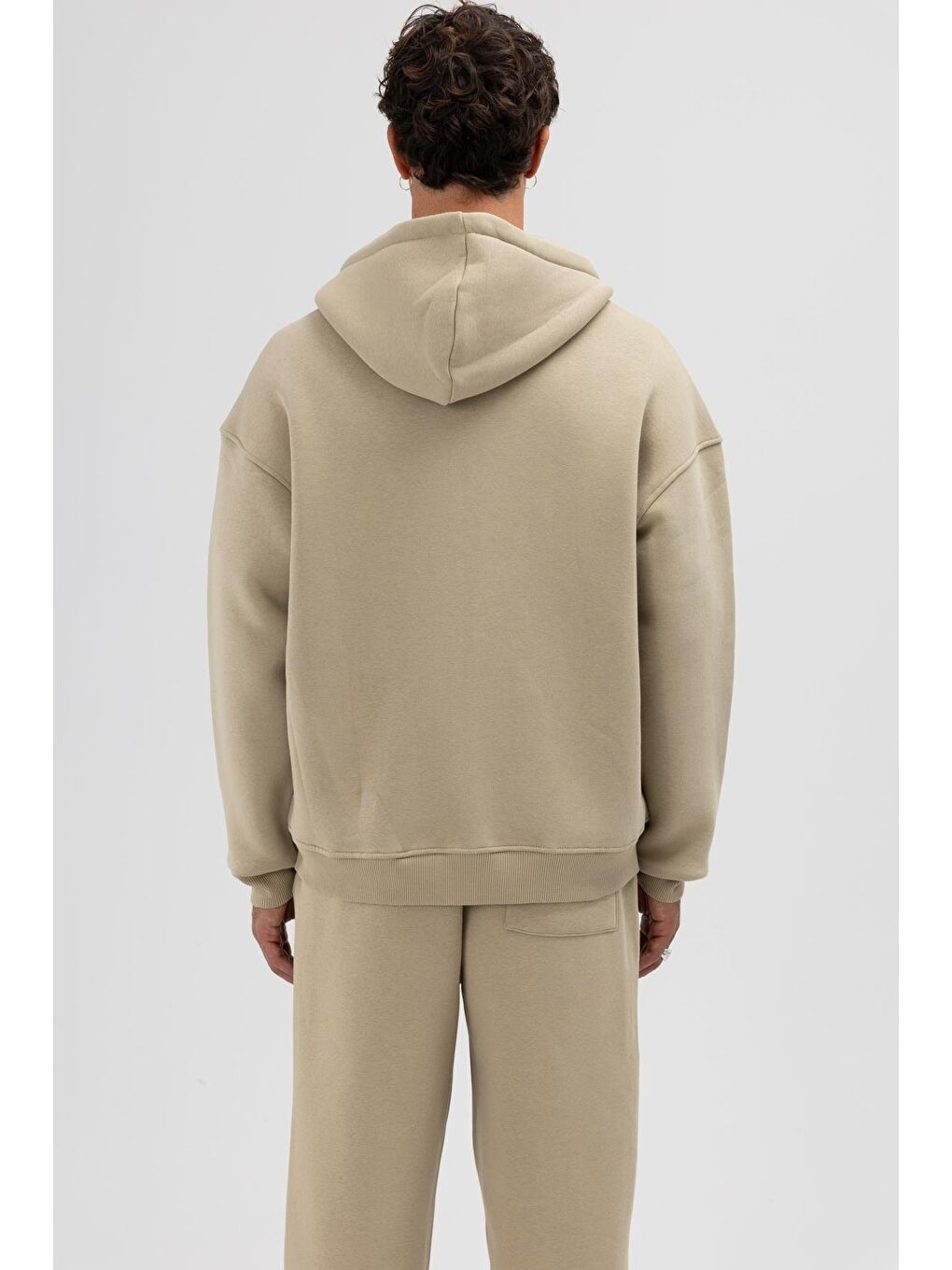 Basic Fermuarlı Oversize Kapüşonlu Sweatshirt Haki-5