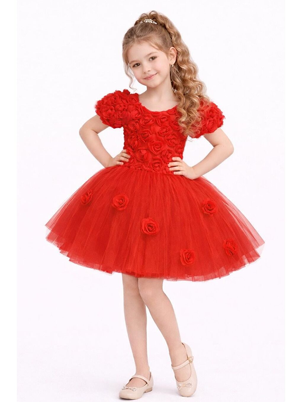Kırmızı Rosali Lase Detay Kız Tütü Abiye Elbise M00803-1