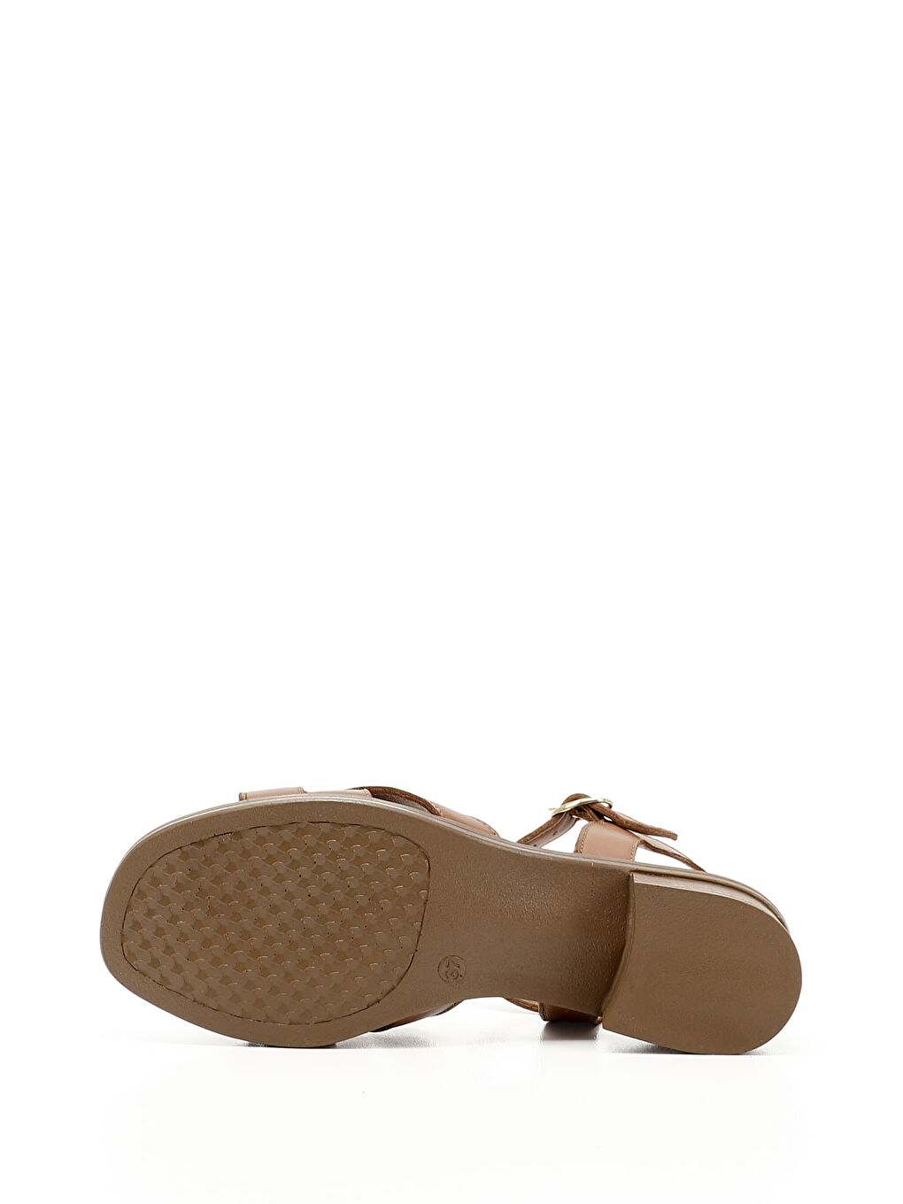 Kahverengi Kadın TABA Kısa Kalın Topuklu Hakiki Deri Sandalet-3