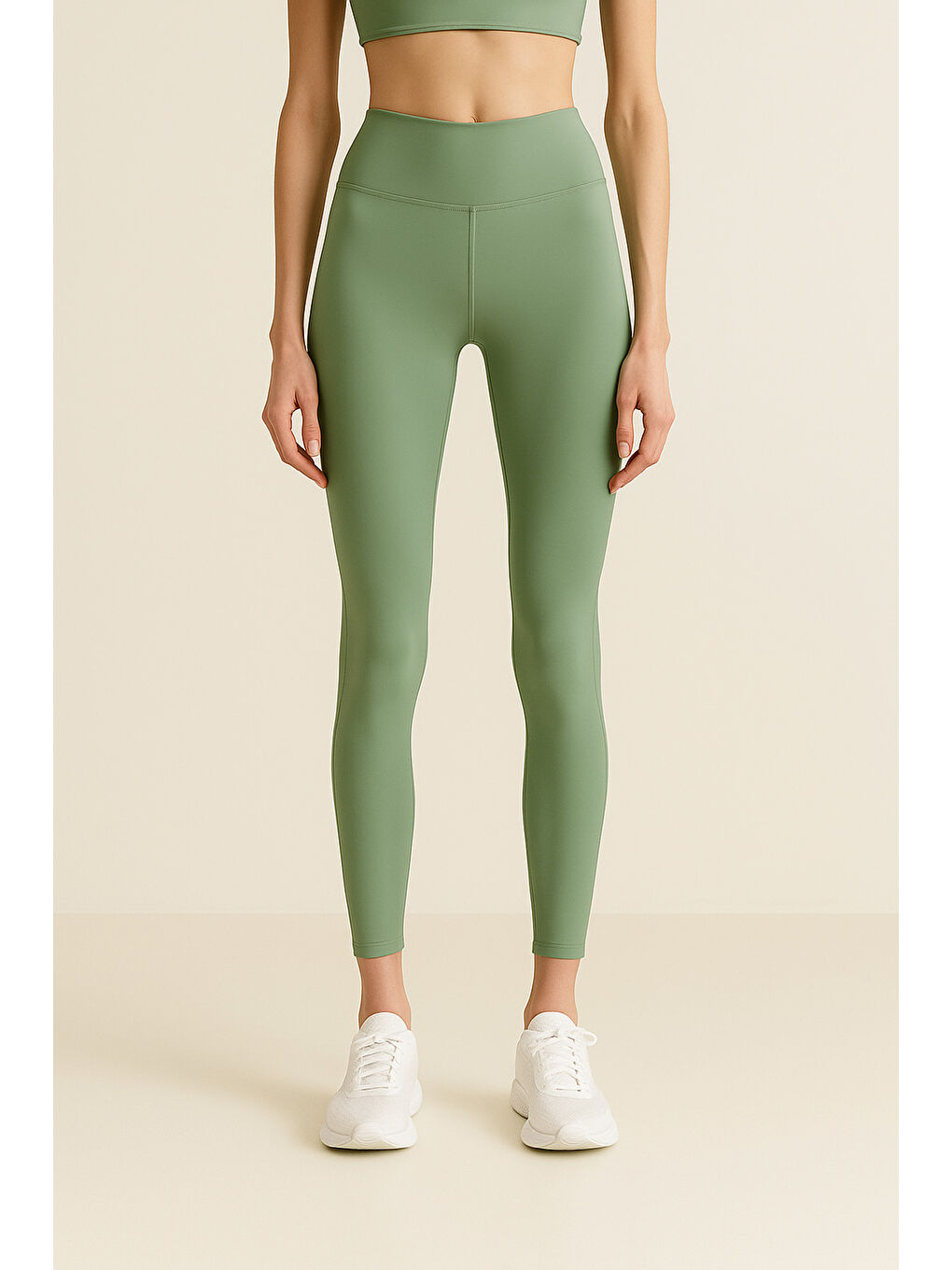 Yeşil Kadın Yüksek Bel Toparlayıcı Tam Boy Spor Tayt
