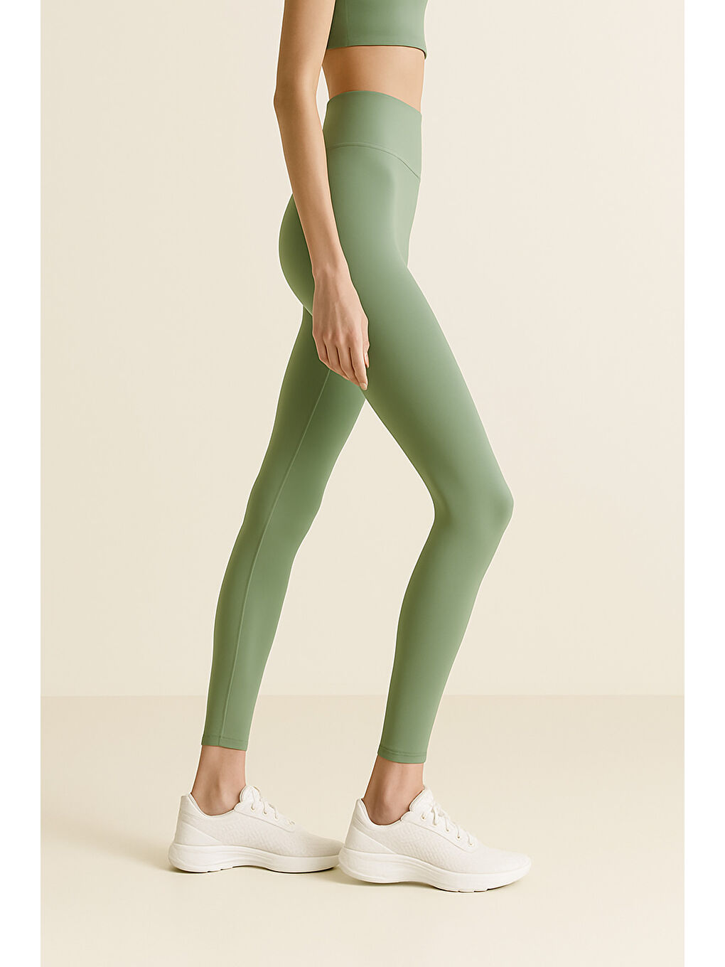 Yeşil Kadın Yüksek Bel Toparlayıcı Tam Boy Spor Tayt-1
