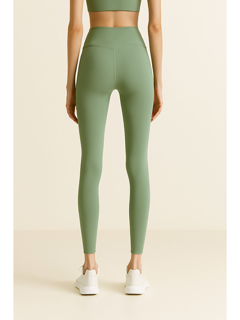 Yeşil Kadın Yüksek Bel Toparlayıcı Tam Boy Spor Tayt-2