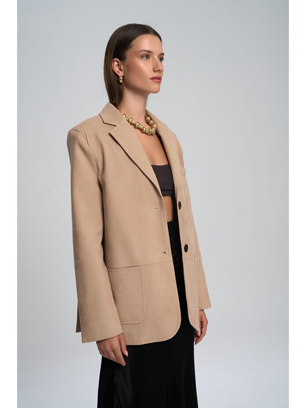 Orsina Yırtmaç Detaylı Bej Blazer-3