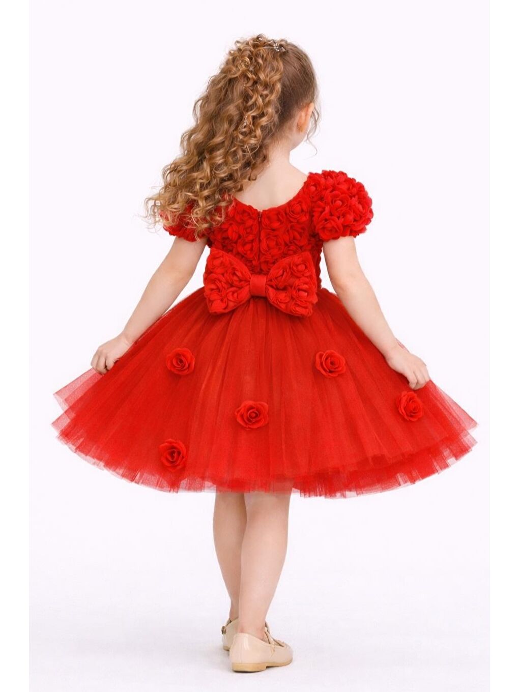 Kırmızı Rosali Lase Detay Kız Tütü Abiye Elbise M00803-2