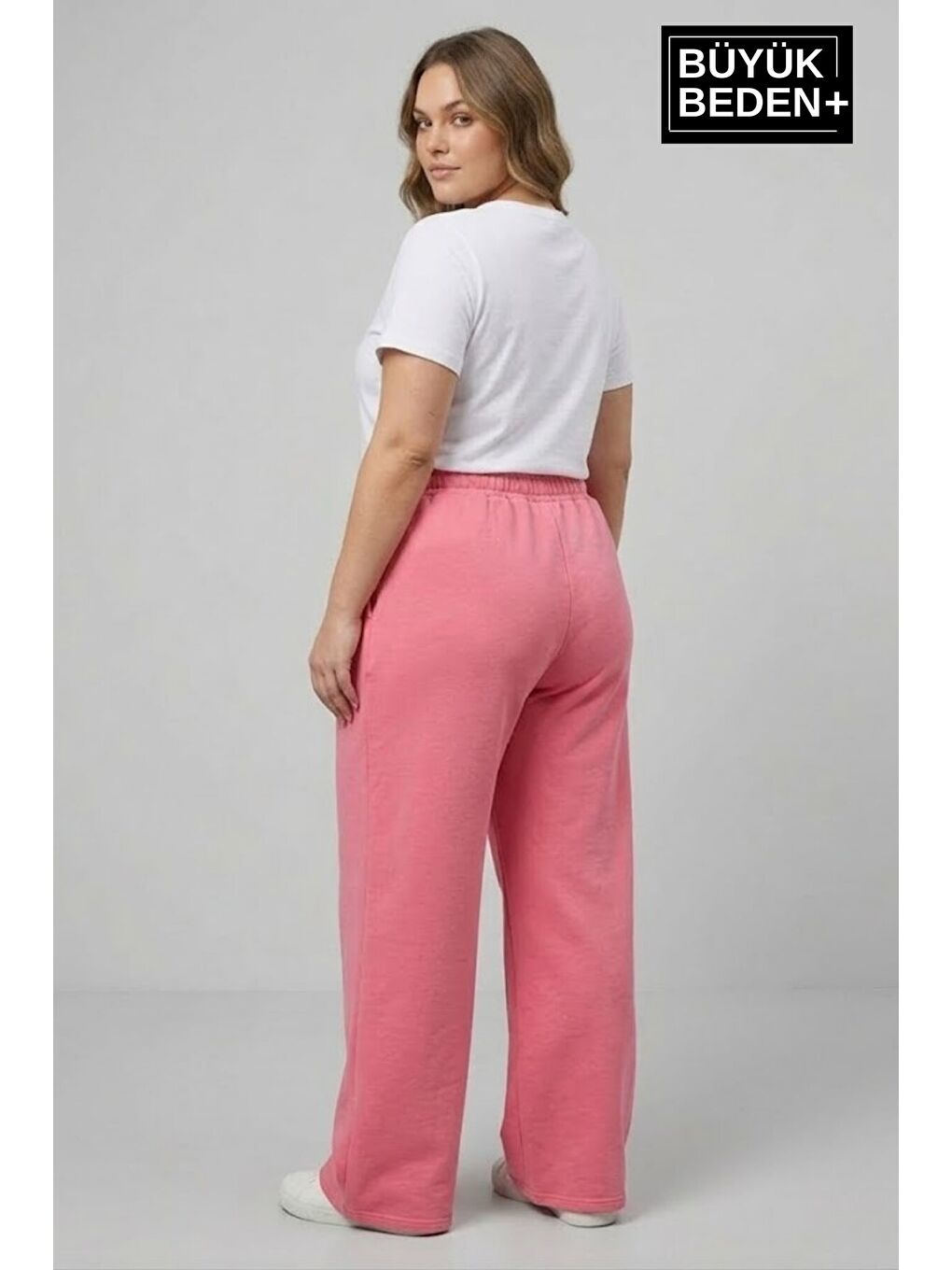 Pembe Kadın Büyük Beden Bol Paça Yüksek Bel Lastikli Salaş Eşofman Altı SPR26BEA988-3