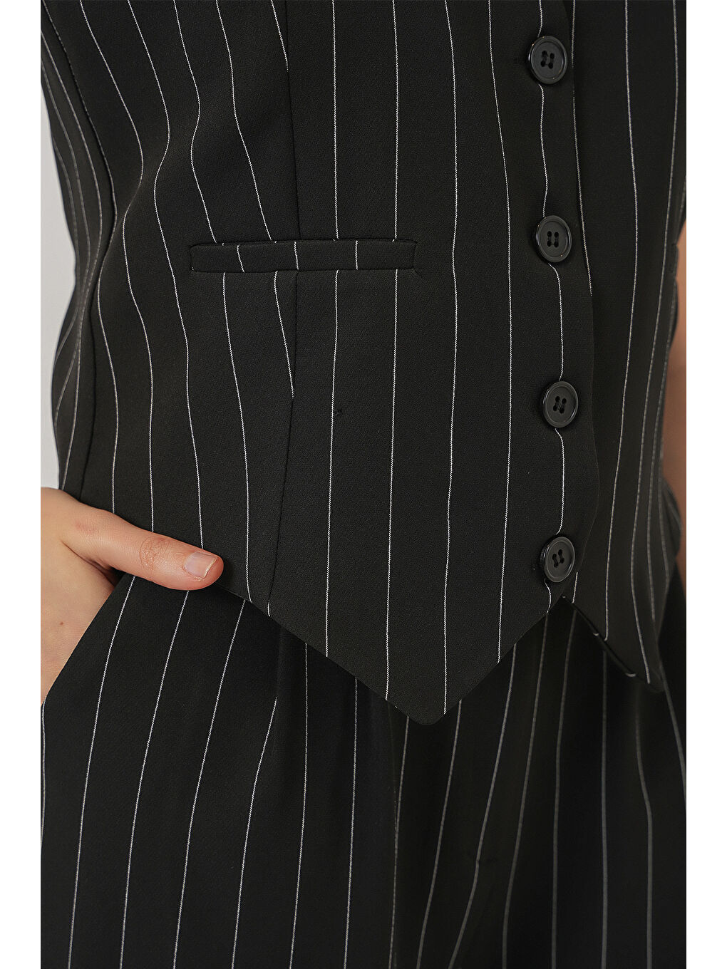 6709 Kadın Yelek Pantolon İkili Takım - D. Siyah-6