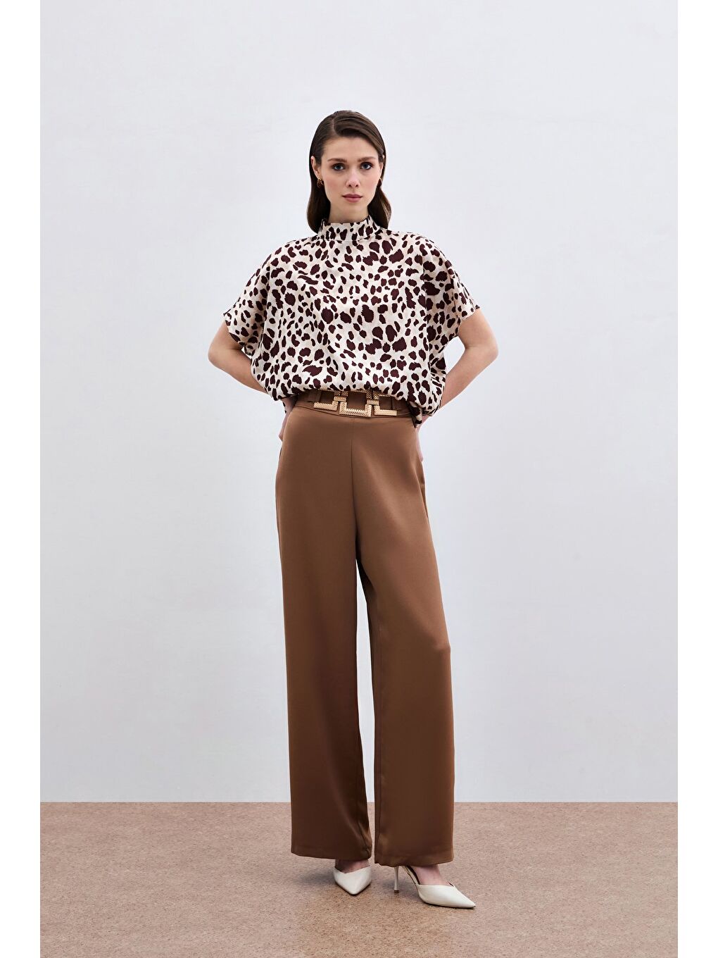 Yarasa Kol Salaş Bluz - Bej-Kahve-1