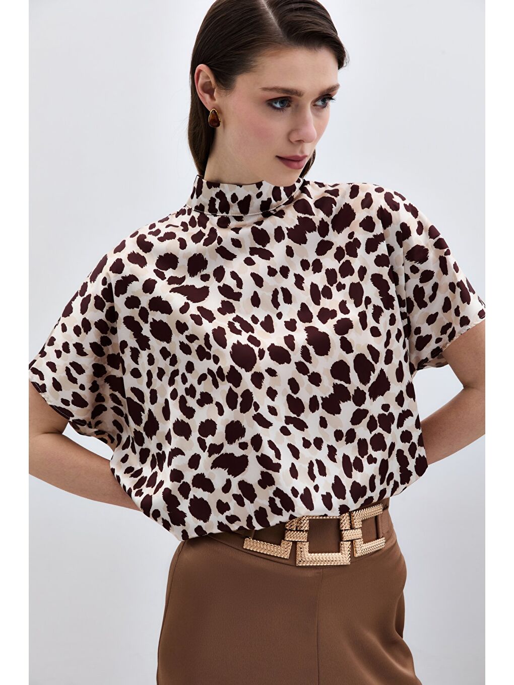 Yarasa Kol Salaş Bluz - Bej-Kahve-2