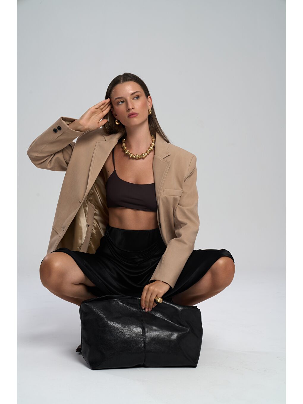 Orsina Yırtmaç Detaylı Bej Blazer-5