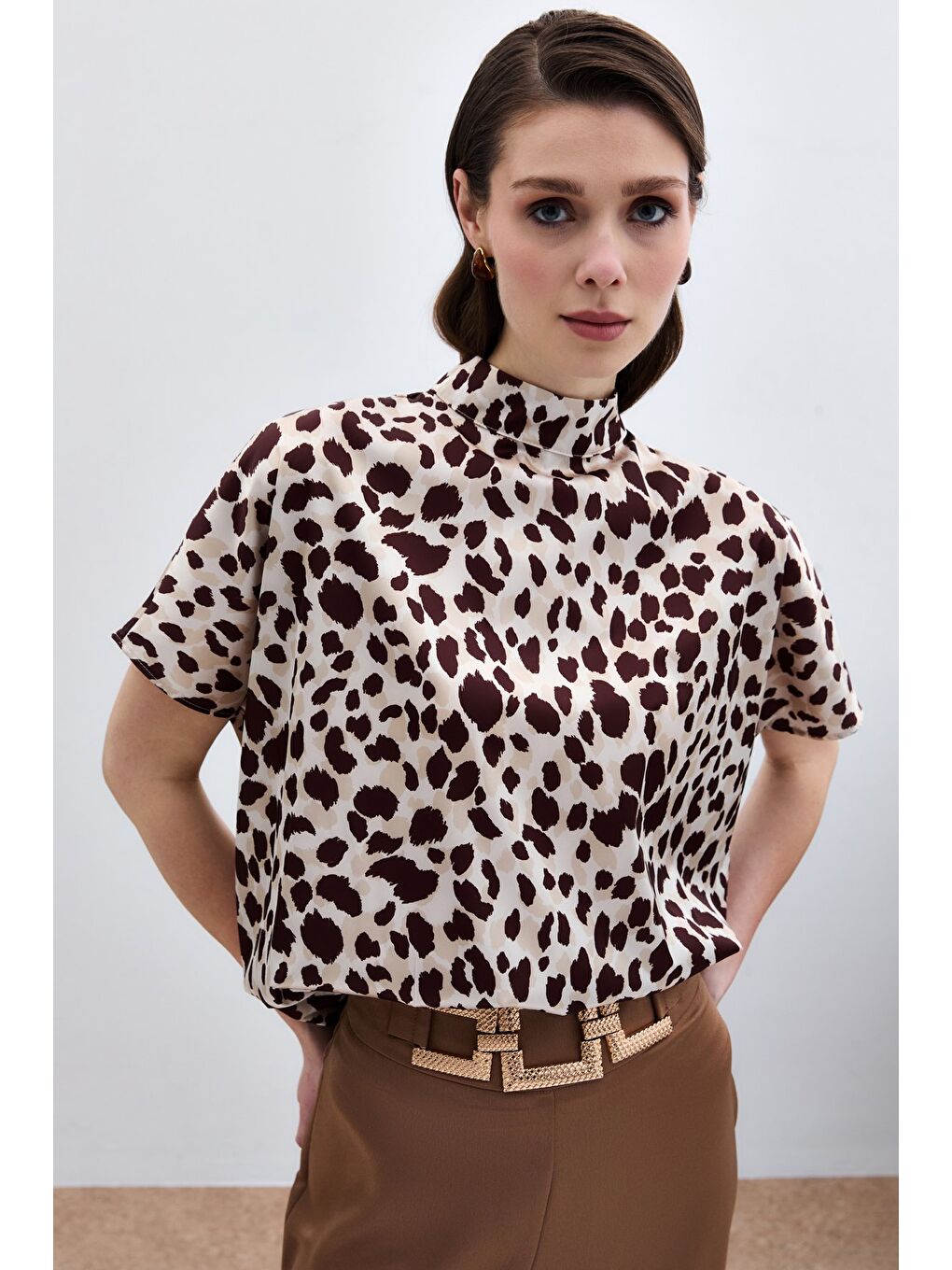 Yarasa Kol Salaş Bluz - Bej-Kahve-3