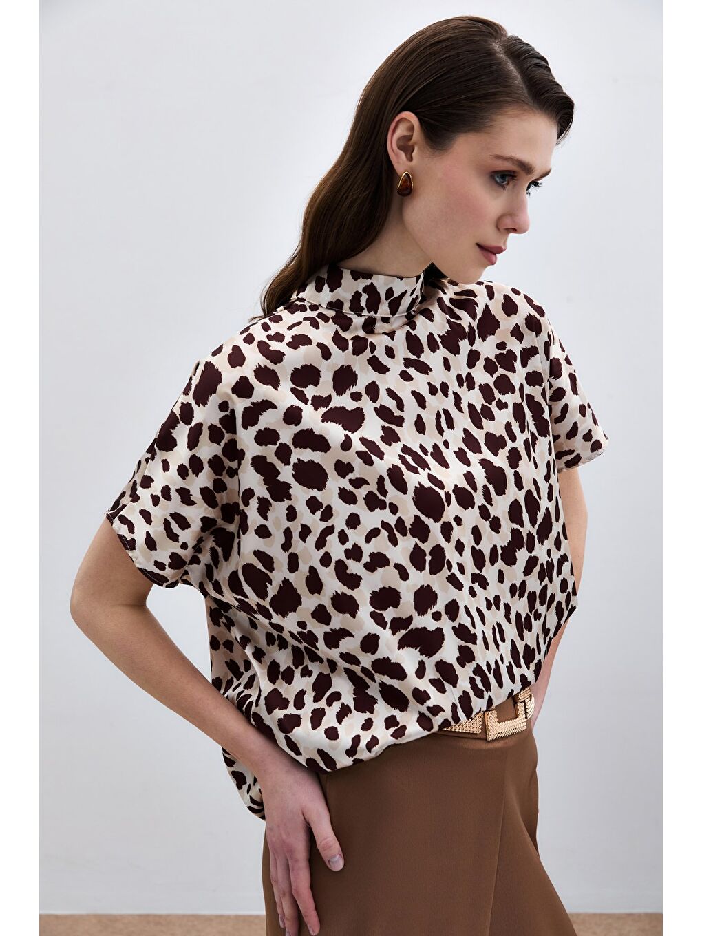 Yarasa Kol Salaş Bluz - Bej-Kahve-4