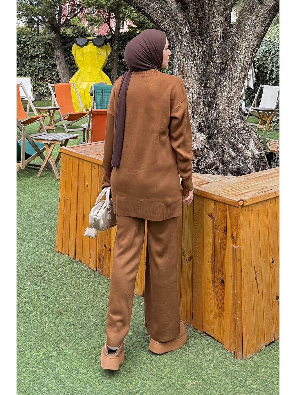 Kahverengi Pelüş Cep Triko Takım Camel-3