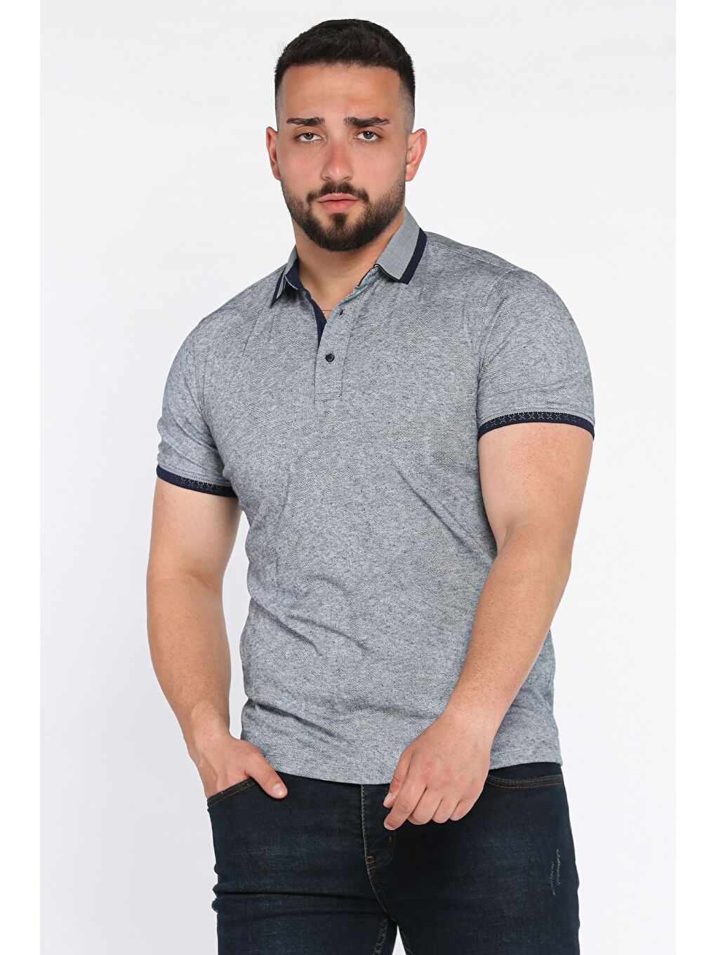 Lacivert Polo Yaka Erkek Yarım Düğmeli Tişört