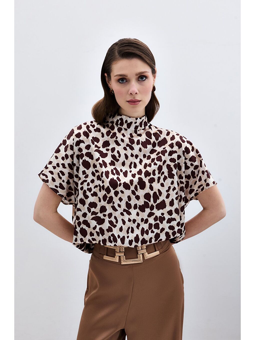 Yarasa Kol Salaş Bluz - Bej-Kahve-5