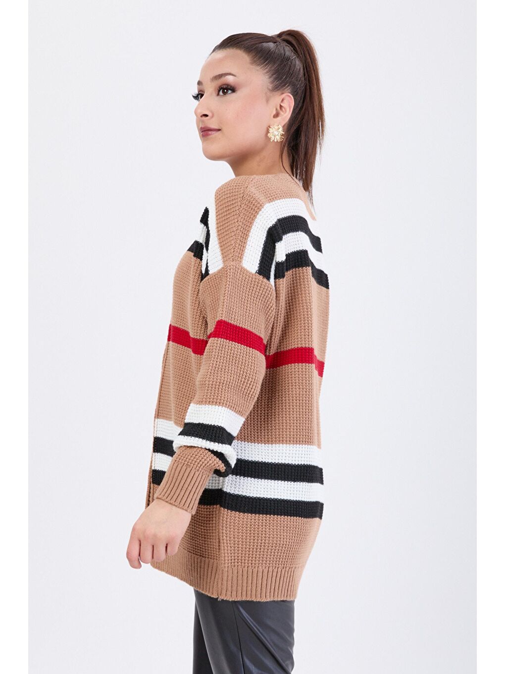 Bej Ceket Yaka Kadın Vizon Triko Hırka - 24062-2