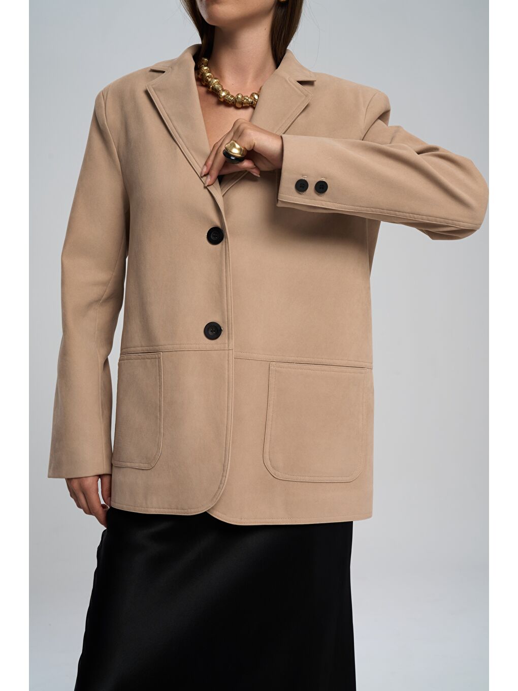 Orsina Yırtmaç Detaylı Bej Blazer-6
