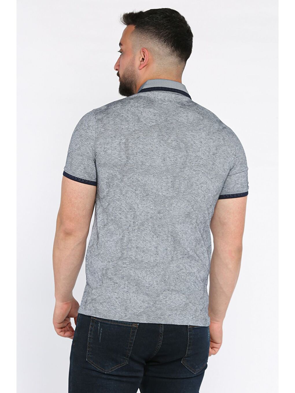 Lacivert Polo Yaka Erkek Yarım Düğmeli Tişört-2