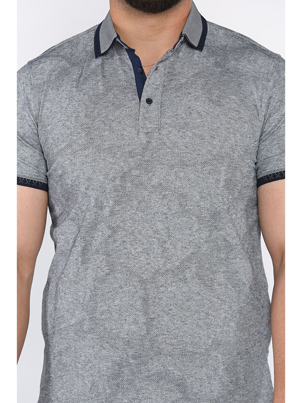 Lacivert Polo Yaka Erkek Yarım Düğmeli Tişört-3