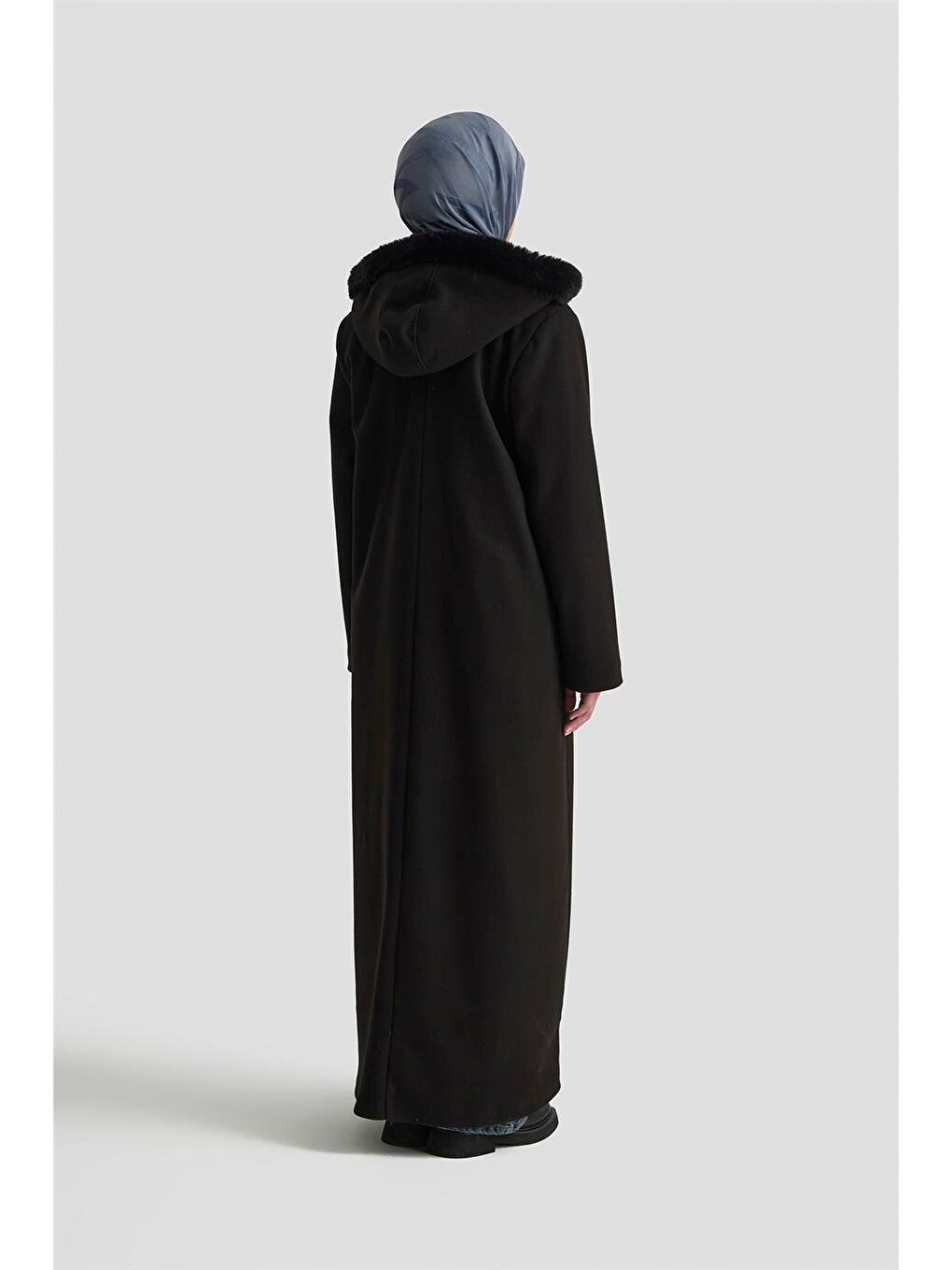 Kapüşonlu Kaşe Kaban 25Kd2504 Siyah-4