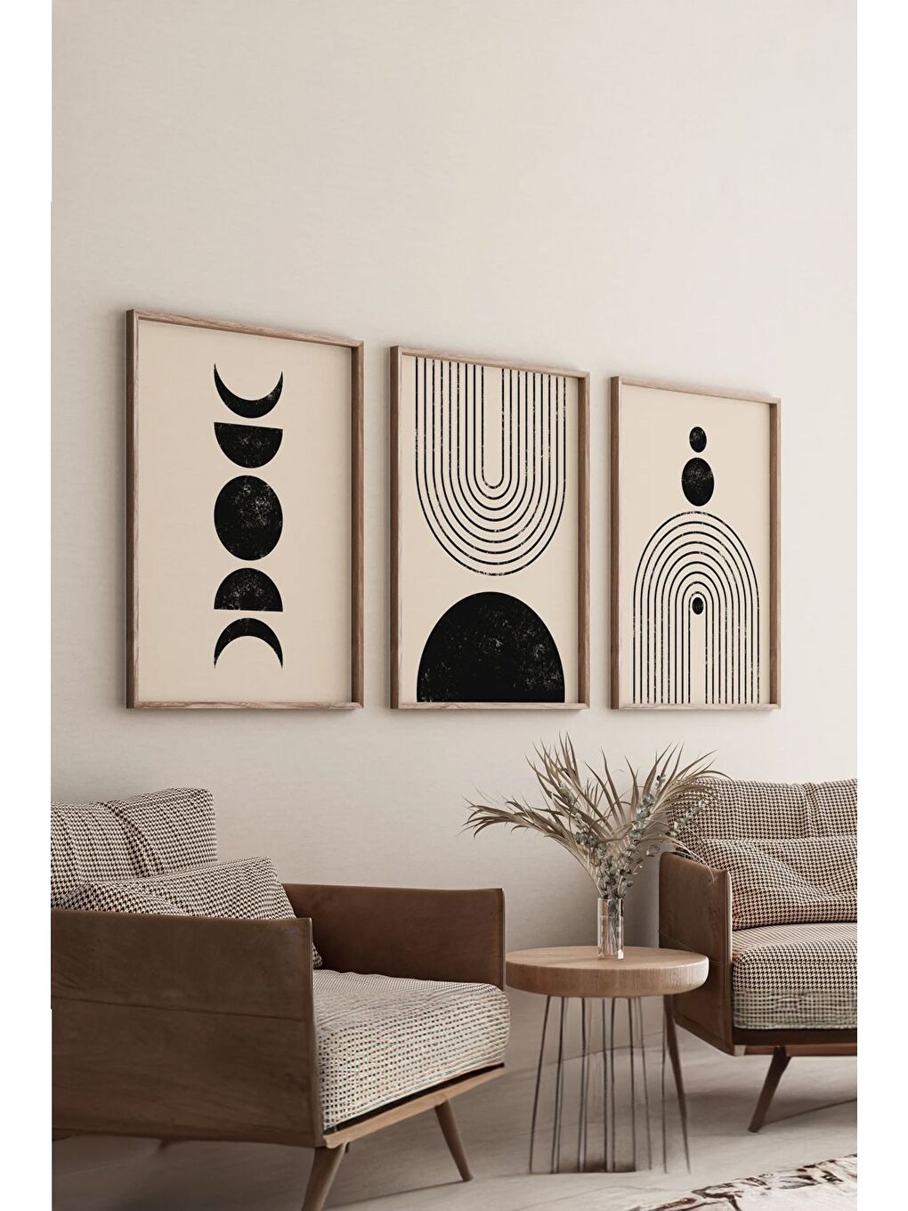 Beyaz Gerçek Ahşap Çerçeveli 3 Parça 3D Poster Tablo Seti 33x48 cm - Set 17