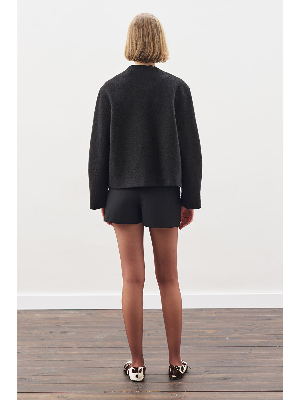 Yünlü Kısa Ceket Siyah-5