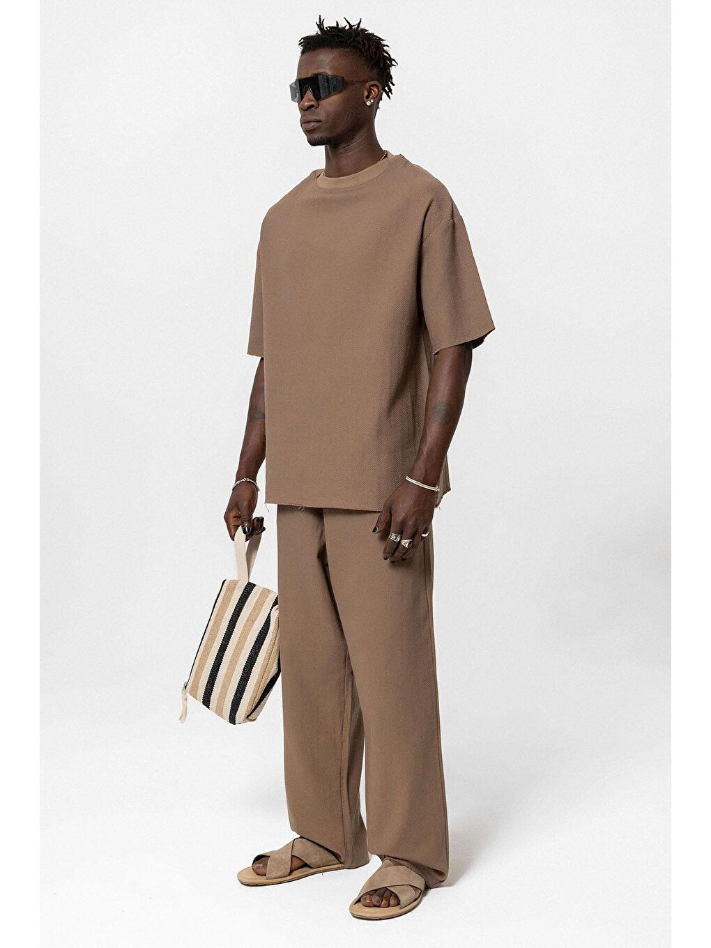 Kahverengi Basıc Oversize Keten Takım Kahve-1